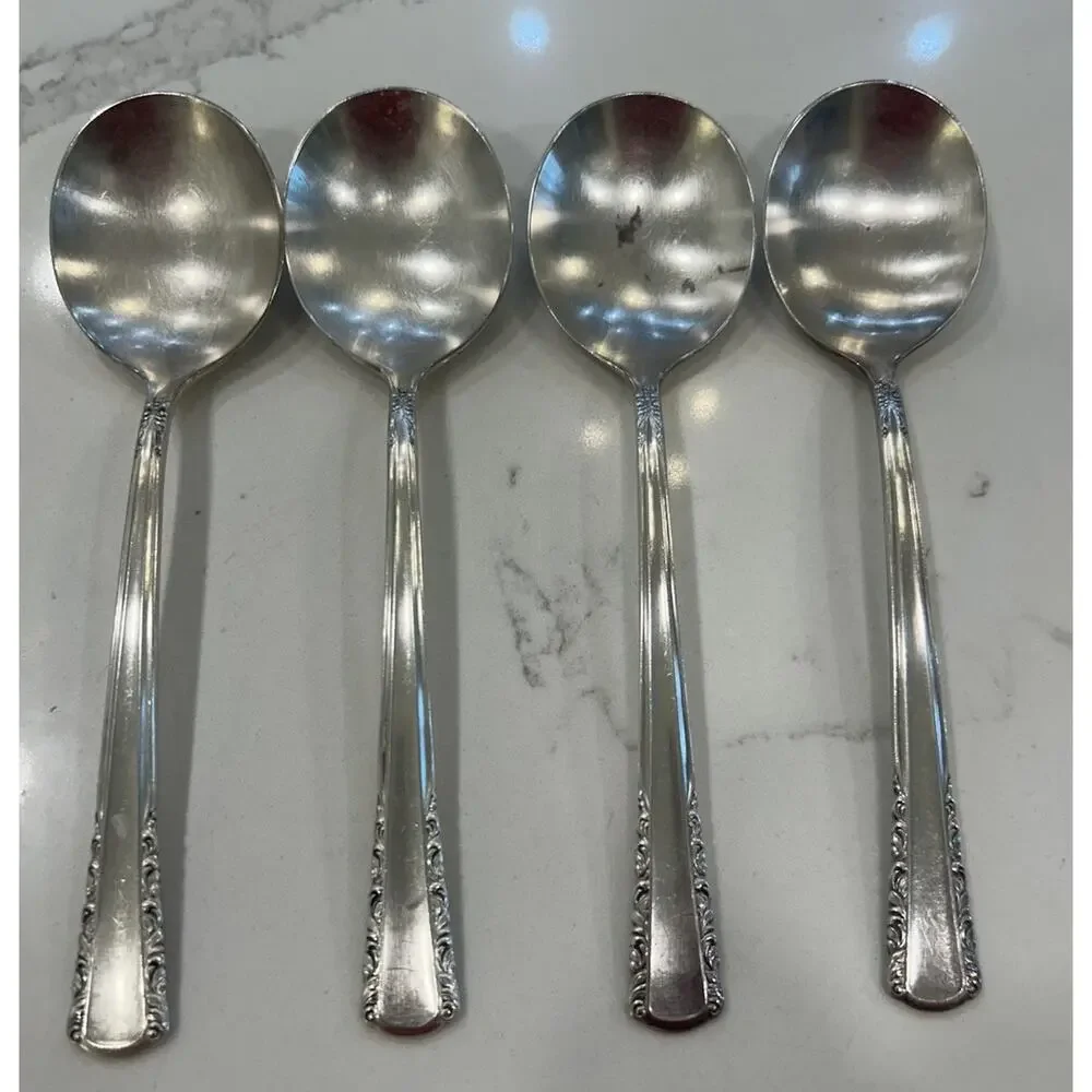 Vtg Set Of 4‎ Holmes & Edwards May Queen Soup Spoons 7” Silverplate Inlaid IS